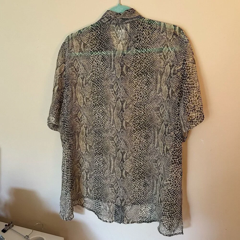 Vintage Snake Print Sheer 100% Silk Camp Shirt Plus Size 2X